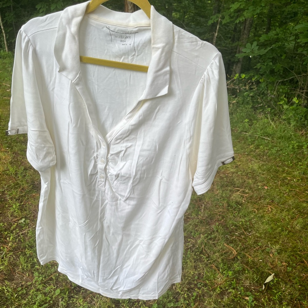 Lane Bryant polo style 22/24, white, silver buckles on sleeves